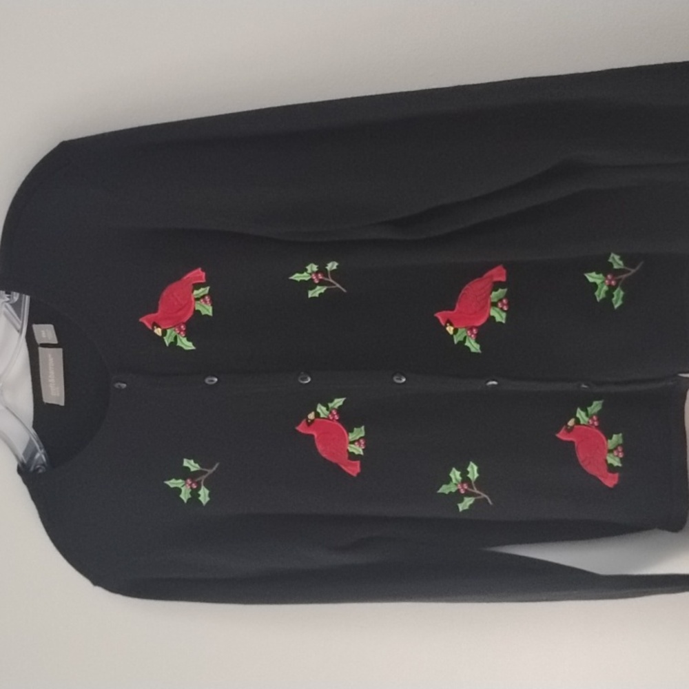 Croft‎ & Barrow Black Beaded Red Cardinal Grannycore Whimsical Bird Cardigan